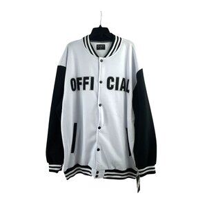 G-Net Men's Big Fleece Varsity Jacket 4XL Ice Black Ribbed Striped Jacket